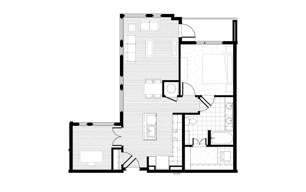 A24 - 1 bedroom floorplan layout with 1 bath and 932 square feet.